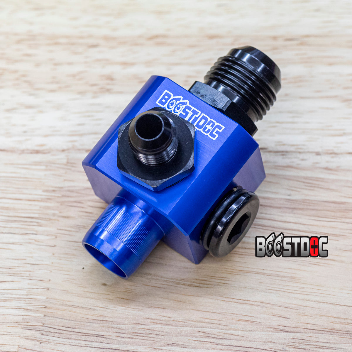 Nissan RB Heater/Coolant Thermostat Outlet Block – Billet Upgrade blue