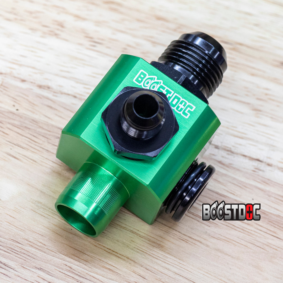 Nissan RB Heater/Coolant Thermostat Outlet Block – Billet Upgrade green