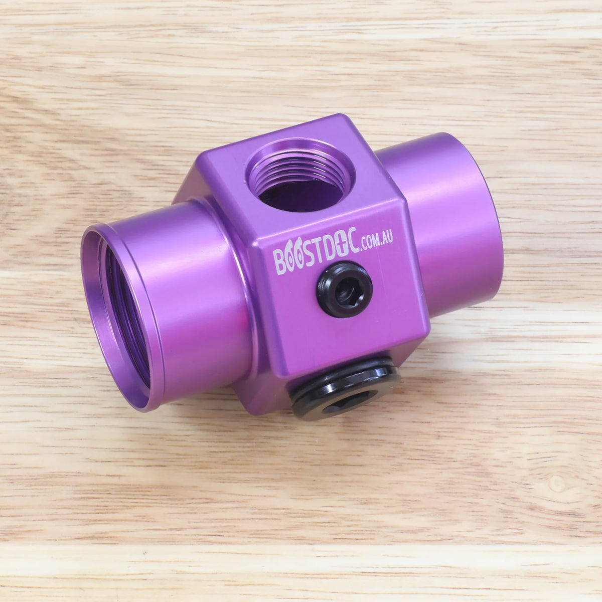 purple anodised top radiator hose adapter, fitting, fix  rusty hose connector, cnc, temp sensor, hose fitting