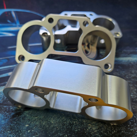 RB26 ITB Throttle delete kit, Billet adapter featuring nitrous ports. Fits single DBW throttle 