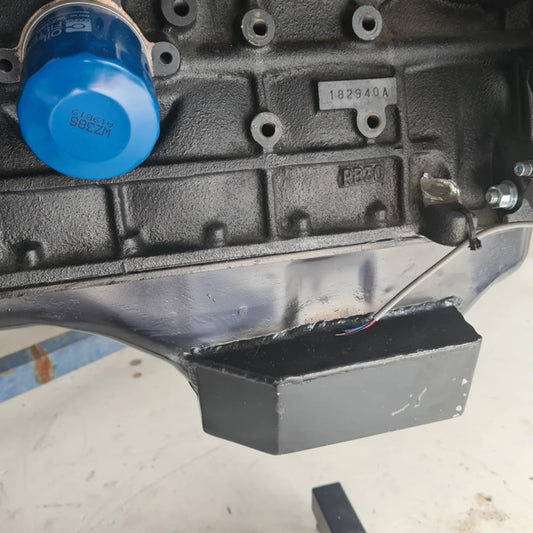 Black steel oil pan with rubber baffle flaps for oil control, oil slosh, windage and anti aeration. DIY kit, 7L capacity of oil RB engines