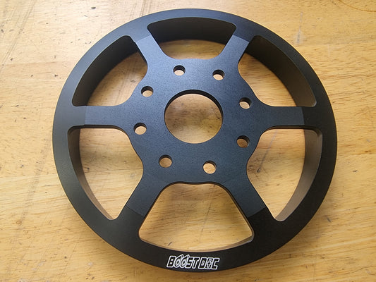 RB water pump under drive pulley, fits ATI, Ross, fluidamper harmonic balancers.
TE37 design, cnc billet. light weight.