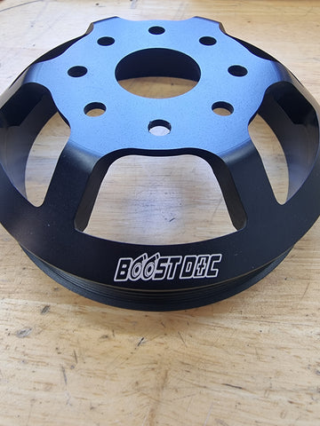Lightweight TB48 under drive water pump pulley, cnc billet, reduces water pump cavitation, stop belt squeal, direct fit