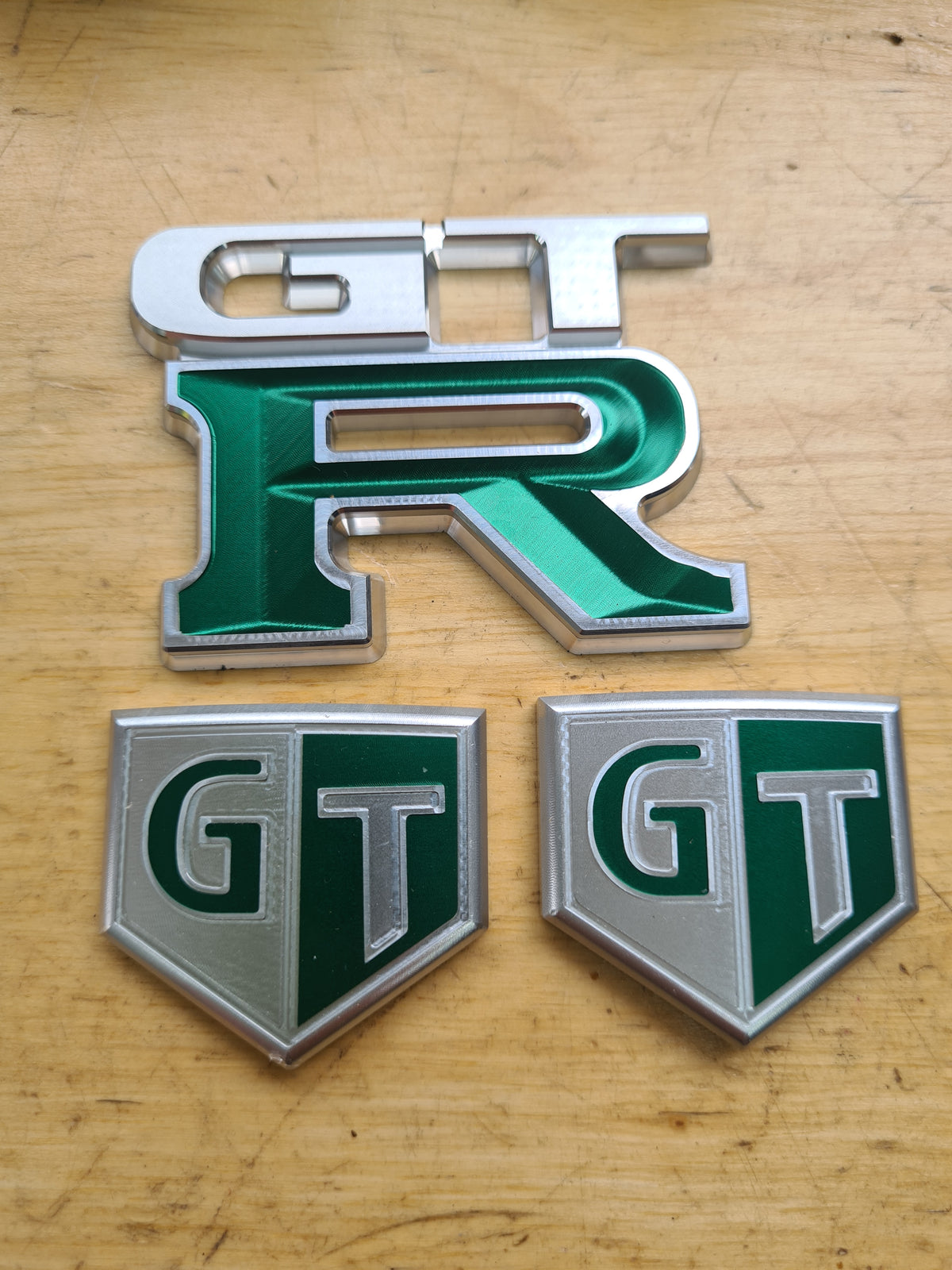 Upgrade Nissan GTR Skyline Billet and Titanium Badges silver green